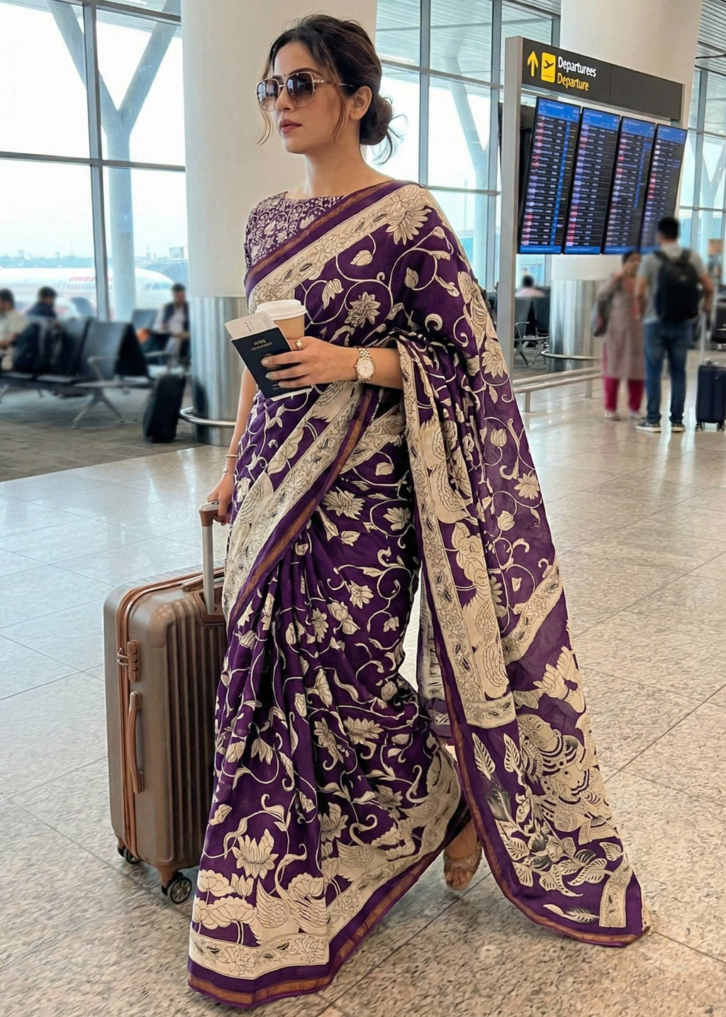 SOFT MASLIN COTTON WITH HEVY ZARI BORDER VOILET SAREE WITH BLOUSE