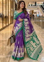 SOFT MASLIN MULMUL COTTON WITH HEVY ZARI BORDER PURPLE SAREE WITH BLOUSE