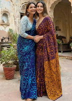PURE MULMUL COTTON BATIK STYLE HAND BLOCK PRINT SAREE WITH BLOUSE