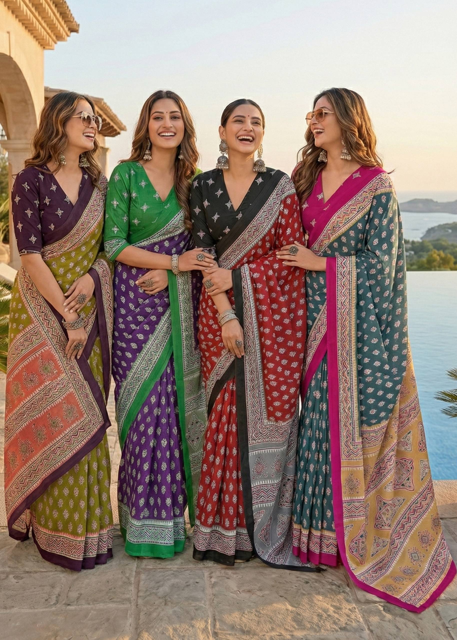 PURE MULMUL COTTON BAGRU PRINT BLUE VOILET SAREE WITH BLOUSE