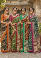 PURE MULMUL COTTON JAIPUR PRINT GREEN SAREE WITH BLOUSE
