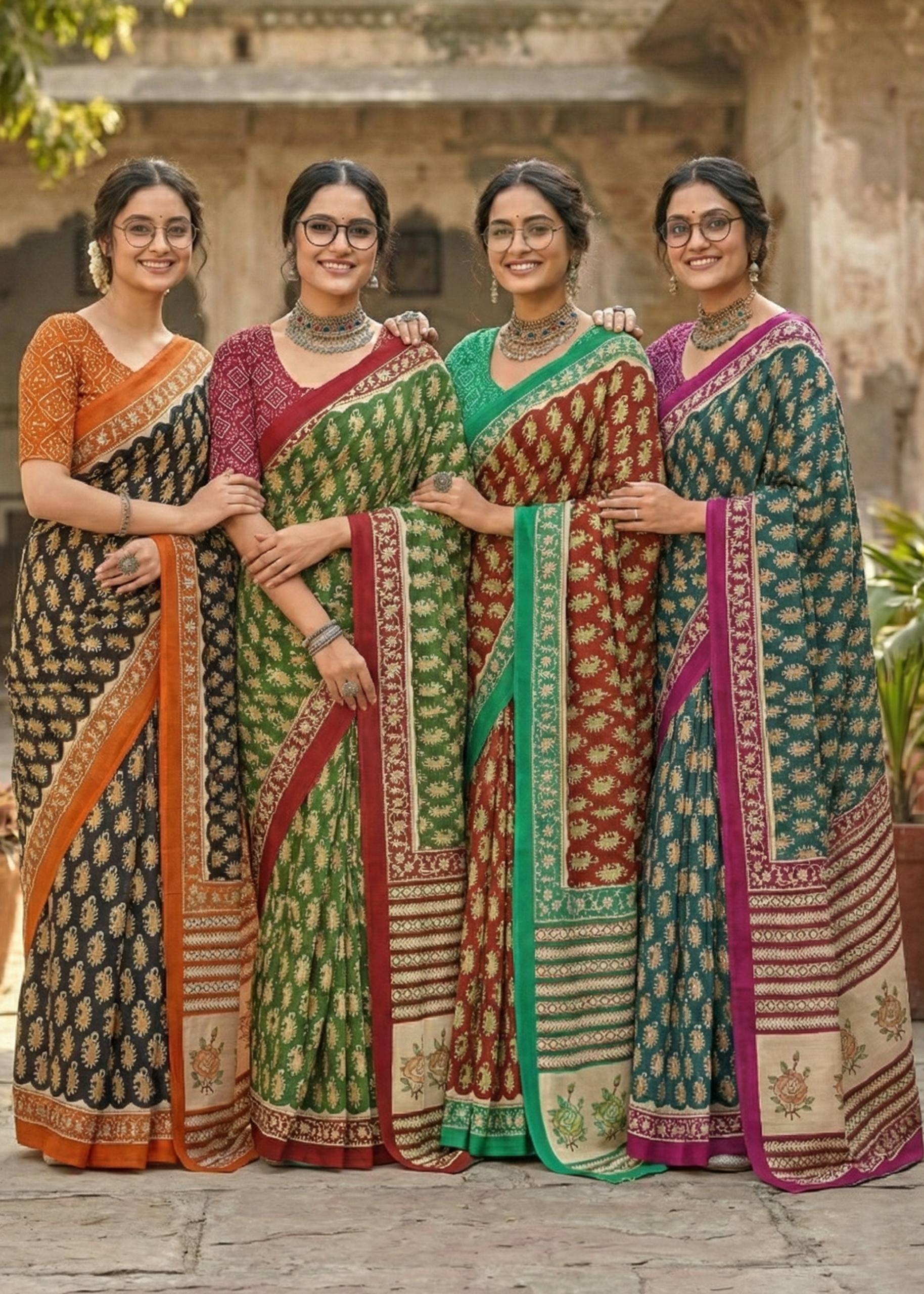 PURE MULMUL COTTON JAIPUR PRINT MAROON SAREE WITH BLOUSE
