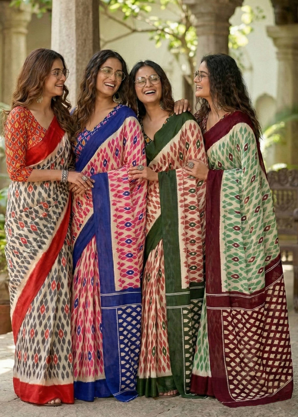 PURE MULMUL COTTON IKKAT PRINT MAROON SAREE WITH BLOUSE
