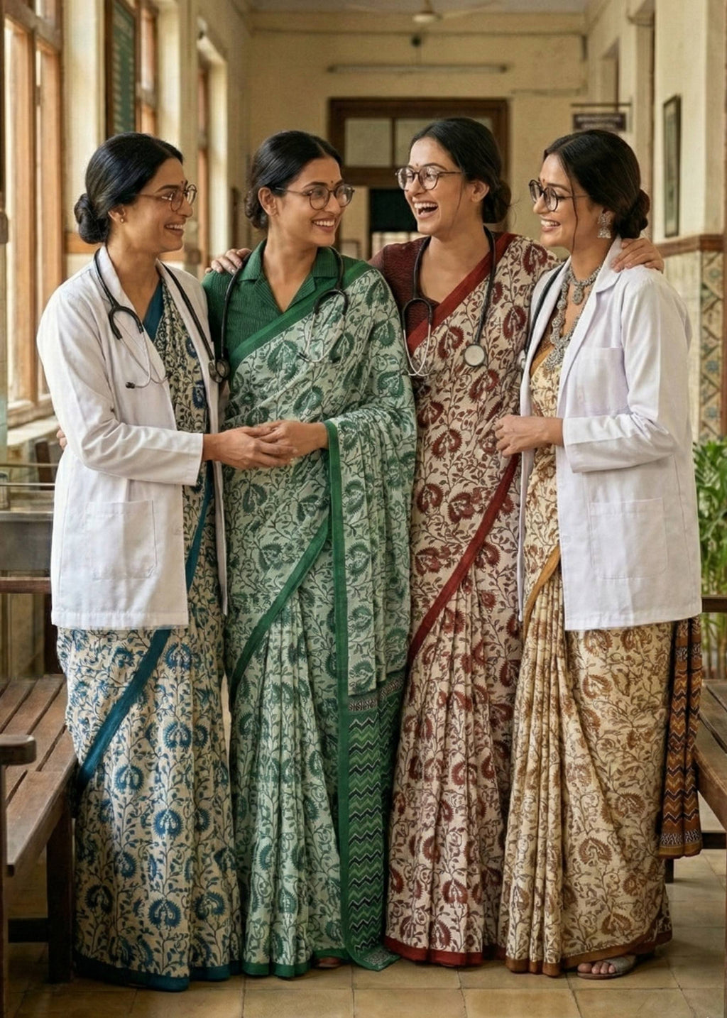 PURE MULMUL COTTON BAGRU PRINT BEIGE SAREE WITH BLOUSE
