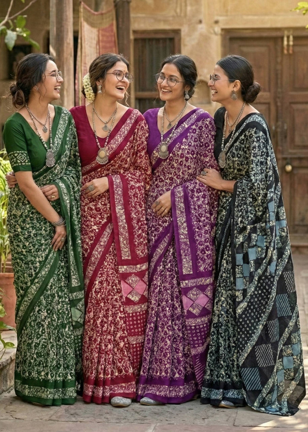 PURE MULMUL COTTON BATIK PRINT PURPLE SAREE WITH BLOUSE