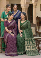 PURE MULMUL COTTON HAND BANDHANI AJRAKH BLOCK PRINT BLUE SAREE WITH BLOUSE