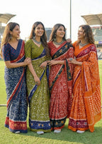 PURE MULMUL COTTON IKKAT HAND BLOCK PRINT MEHANDI GREEN SAREE WITH BLOUSE