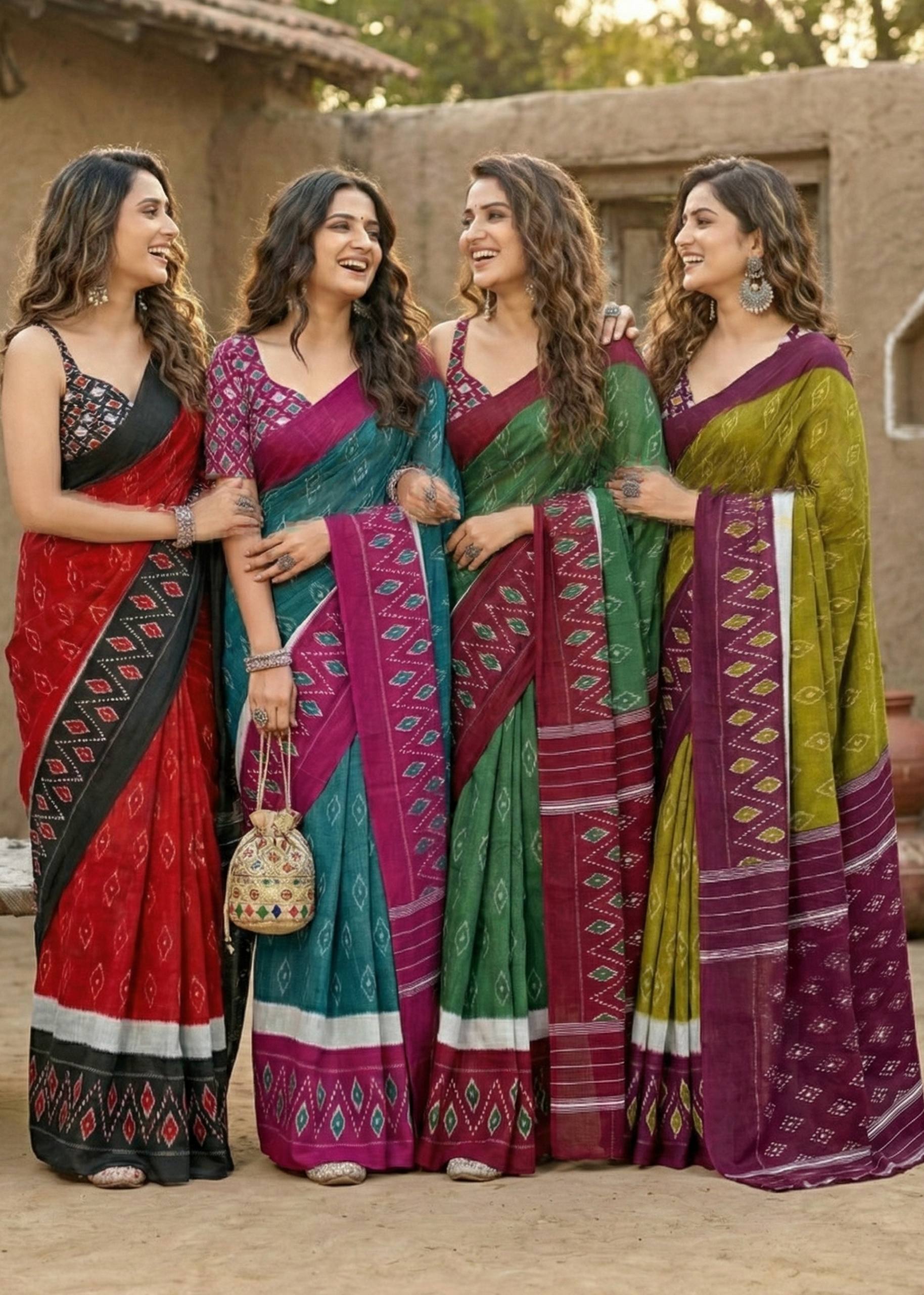 PURE MULMUL COTTON IKKAT POCHAMPALLY HAND PRINT MEHANDI GREEN SAREE WITH BLOUSE