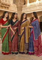 PURE MULMUL COTTON SANSKRIT MANTRAS BLOCK PRINT MUSTURD SAREE WITH BLOUSE