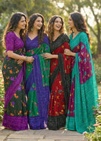 PURE MULMUL COTTON FLOWER WITH BANDHANI BLOCK PRINT BLACK SAREE WITH BLOUSE