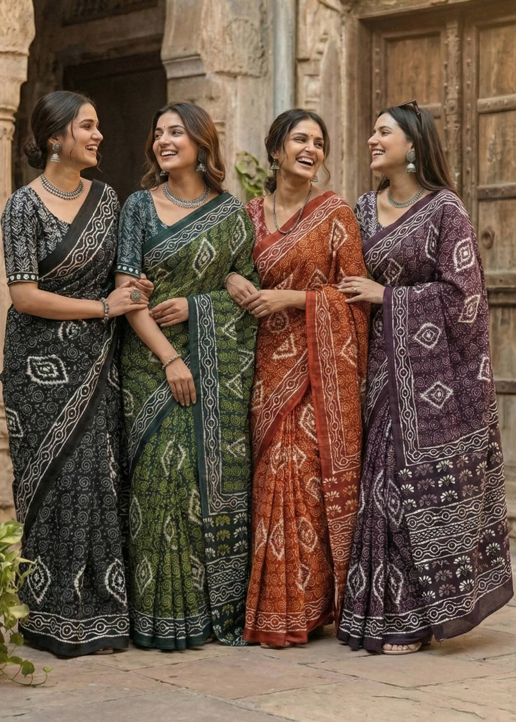 PURE COTTON TRADITIONAL INDIAN BATIK HAND BLOCK PRINT BLACK SAREE WITH BLOUSE