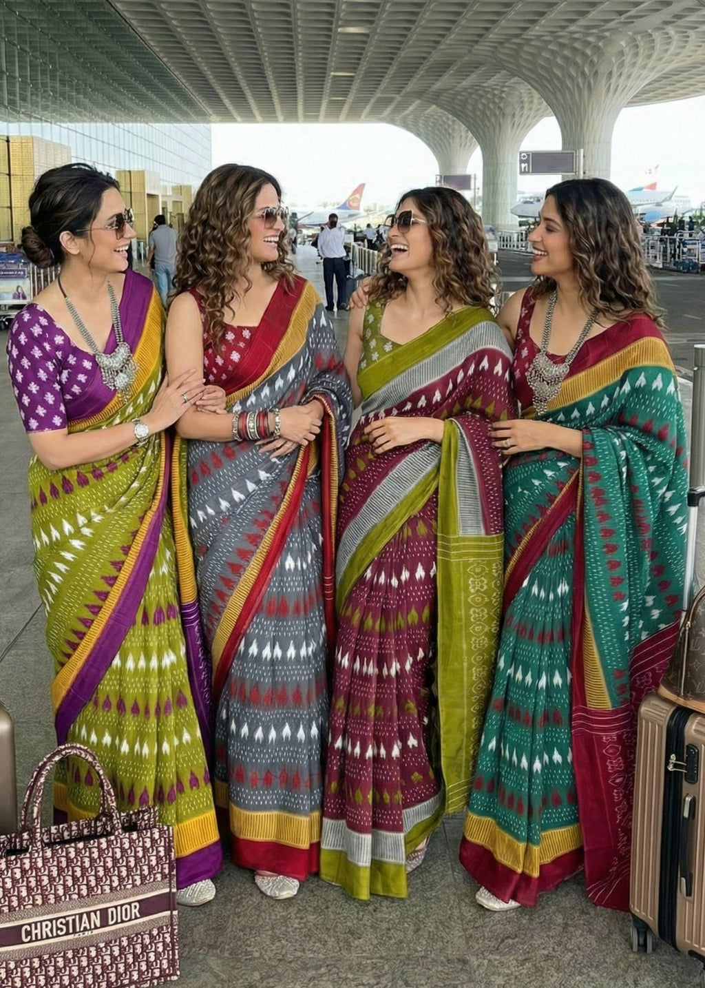 PURE MULMUL COTTON IKKAT HAND BLOCK PRINT GREEN SAREE WITH BLOUSE