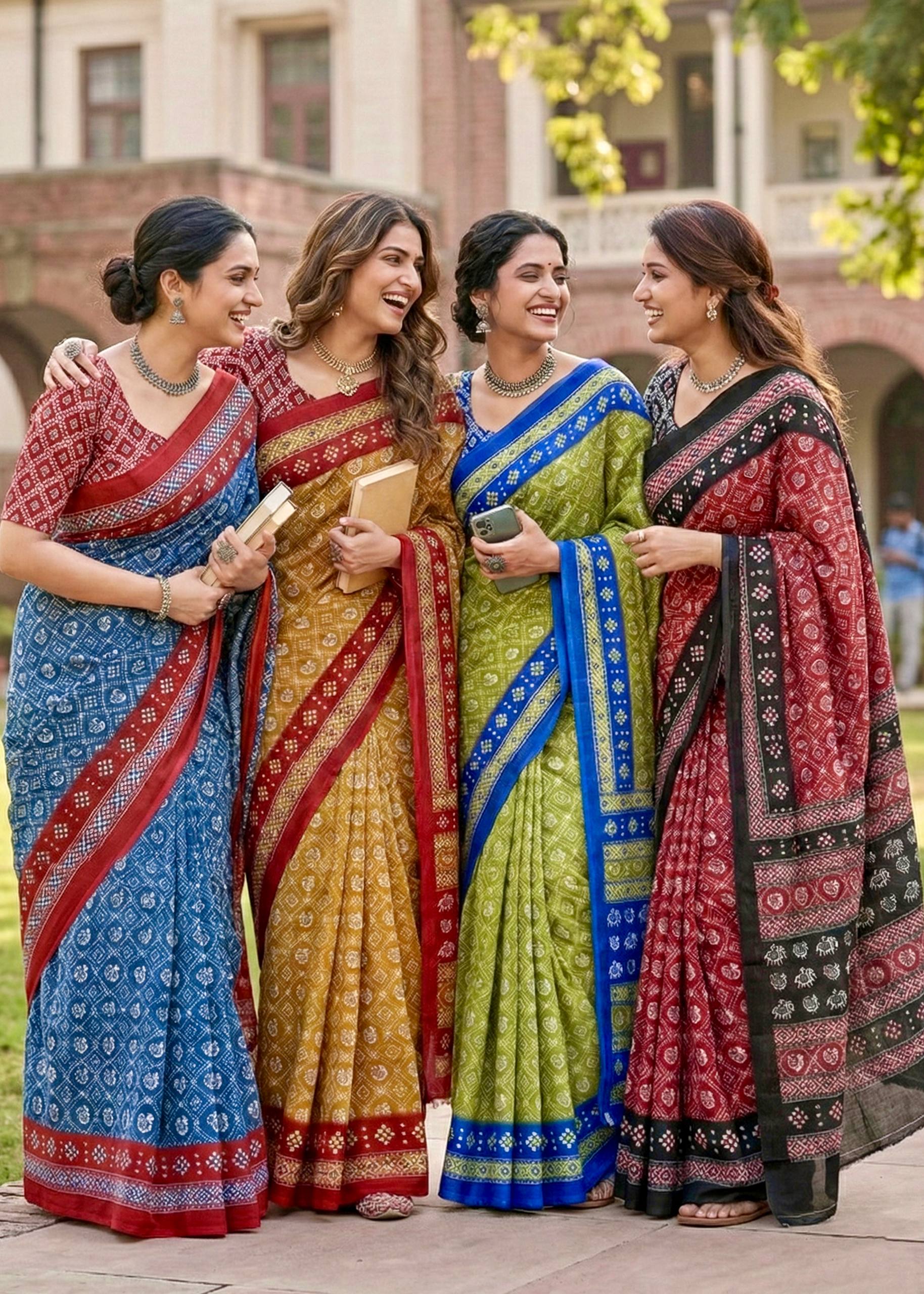 PURE MULMUL COTTON PATOLA HAND BLOCK STYLE PRINT BLUE SAREE WITH BLOUSE