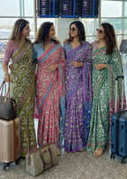 PURE MULMUL COTTON FLORAL HAND BLOCK STYLE PRINT OLIVE SAREE WITH BLOUSE