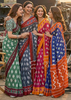 PURE SOFT COTTON IKKAT PRINT GREEN SAREE WITH BLOUSE