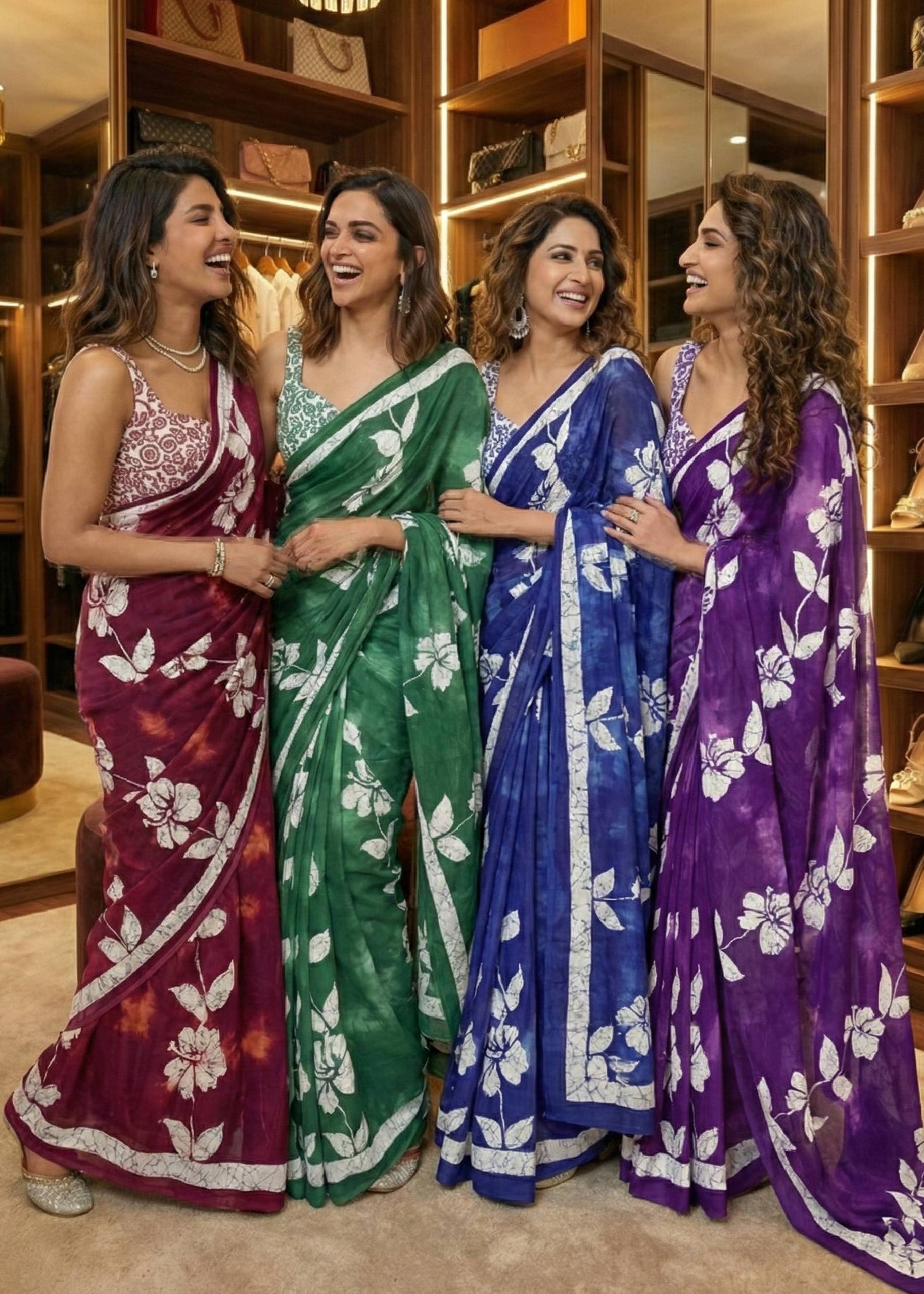 PURE SOFT COTTON HAND BAGRU PRINT PURPLE SAREE WITH BLOUSE