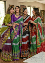 PURE SOFT COTTON IKKAT PRINT MEHANDI GREEN SAREE WITH BLOUSE