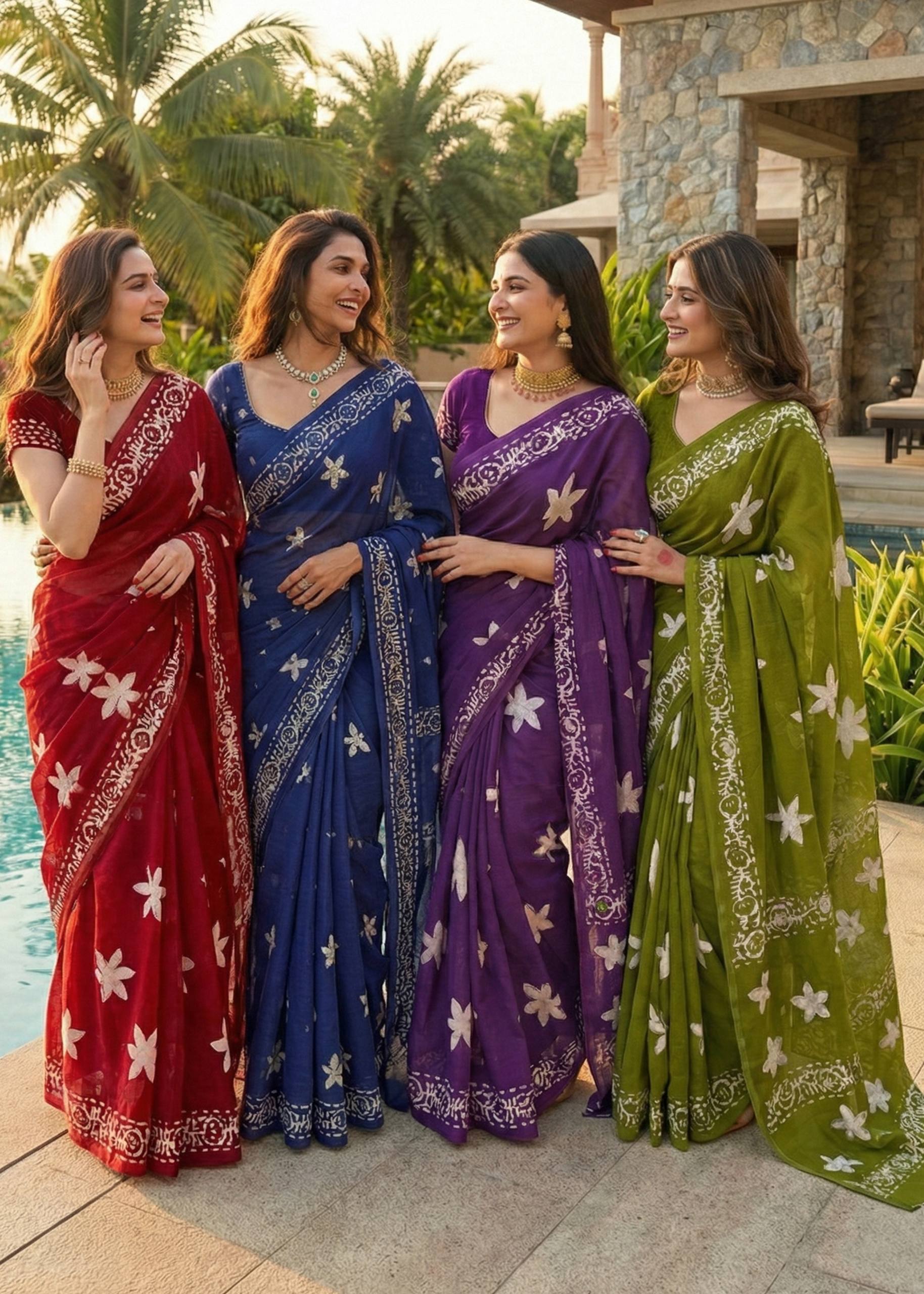 PURE SOFT COTTON CHUNRI BLOCK PRINT BLUE SAREE WITH BLOUSE