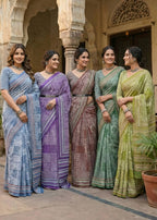 PURE SOFT COTTON BAGRU PRINT PURPLE SAREE WITH BLOUSE