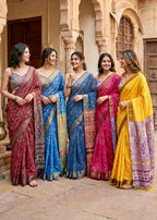 RANGT PURE SOFT COTTON BANDHANI AND AJRAK BLOCK PRINT BLUE SAREE WITH BLOUSE