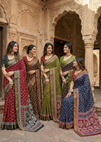 MULMUL COTTON  BAGRU PRINT HEAVY ZARI BORDER MULTICOLOR SAREE WITH BLOUSE