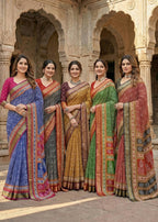 MULMUL COTTON WITH HEAVY ZARI BORDER BAGRU PRINT BLACK SAREE WITH BLOUSE