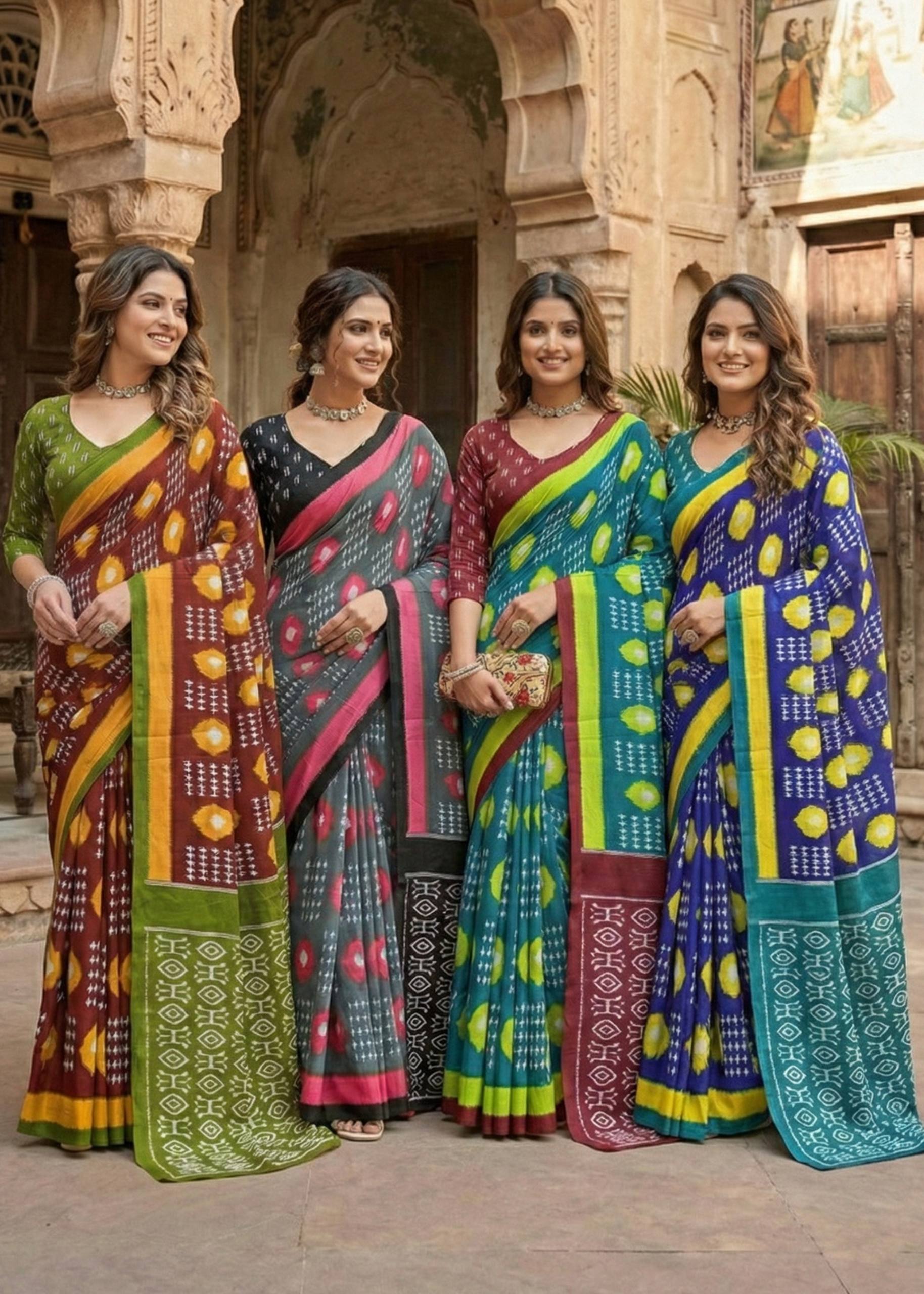 PURE SOFT COTTON CHUNRI BLOCK PRINT BLUE SAREE WITH BLOUSE