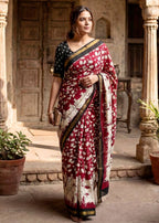 SOFT MASLIN  MULMUL COTTON WITH HEAVY ZARI BORDER MAROON SAREE WITH BLOUSE