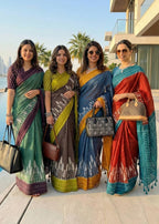 PURE COTTON HAND IKKAT BLOCK PRINT BROWN SAREE WITH BLOUSE