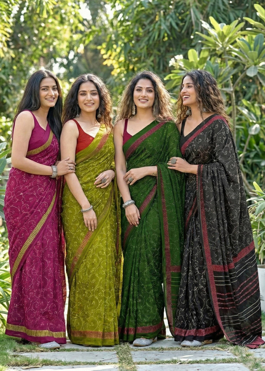 SOFT PURE MULMUL COTTON BAGRU BLOCK PRINT GREEN SAREE WITH BLOUSE