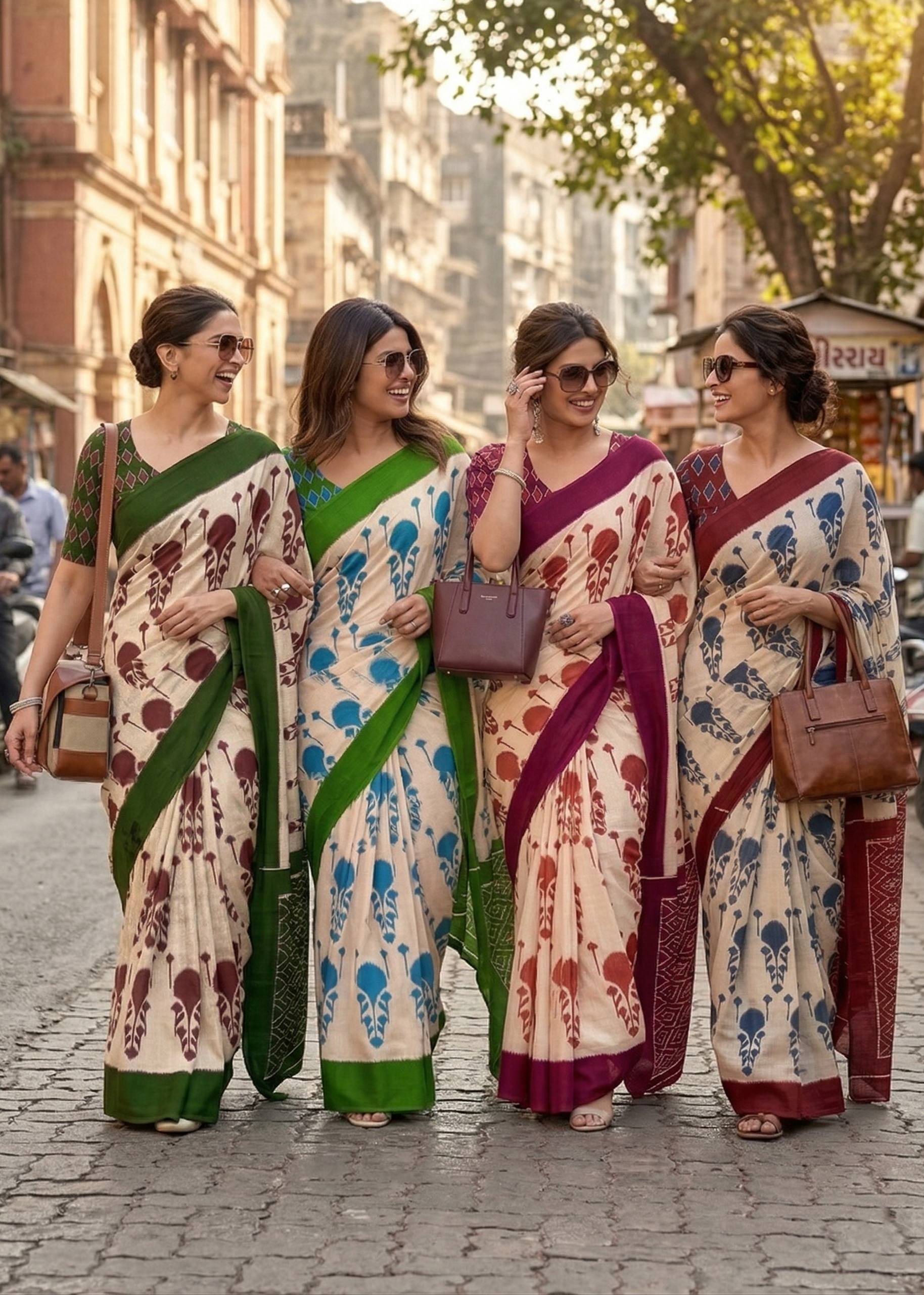 PURE SOFT MULMUL COTTON HAND BLOCK IKKAT PRINT PINK SAREE WITH BLOUSE
