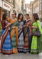 PURE MULMUL COTTON HAND BLOCK IKKAT PRINT BLUE SAREE WITH BLOUSE