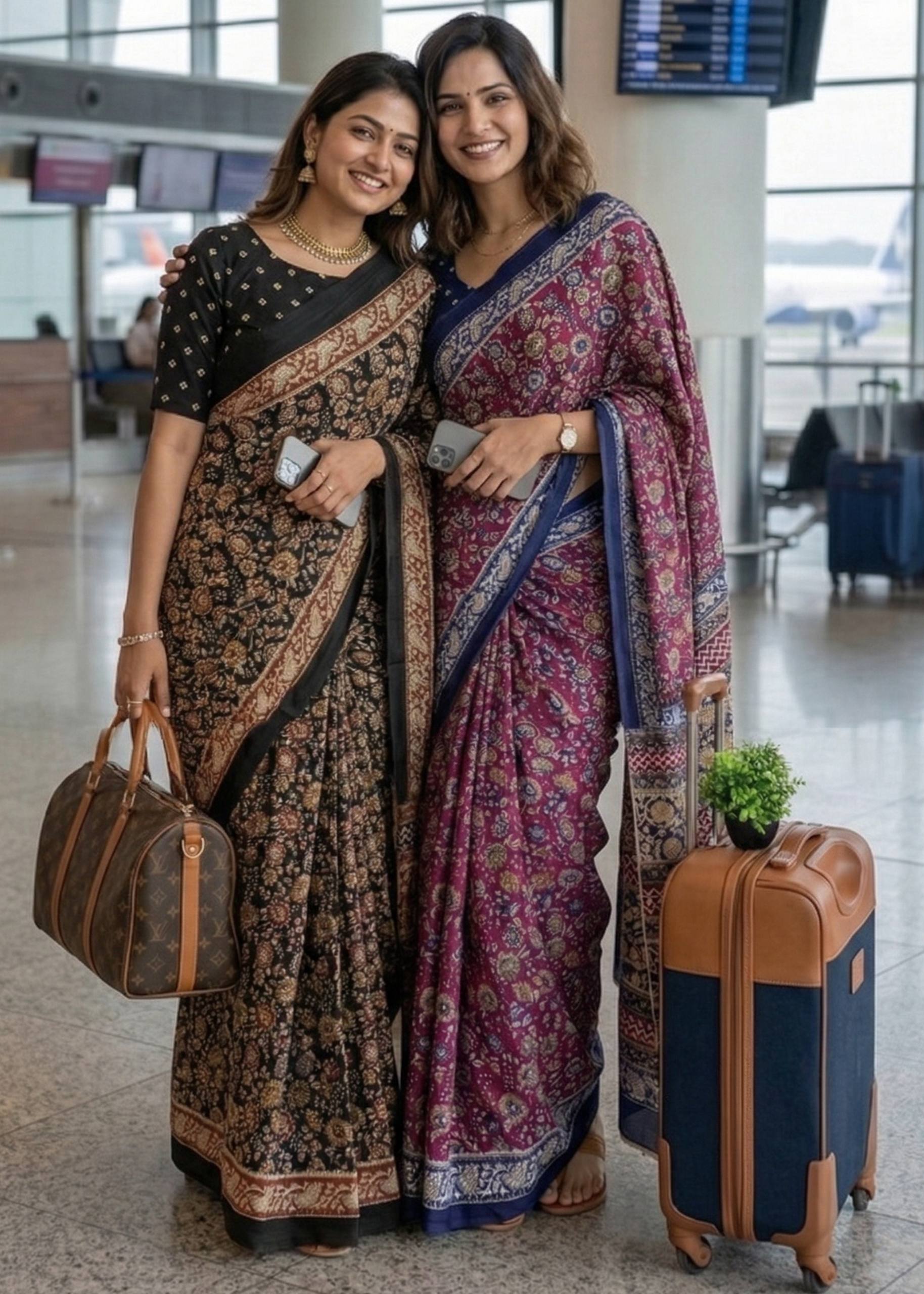 PURE MULMUL COTTON KALAMKARI HAND BLOCK PRINT SAREE WITH BLOUSE