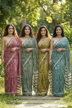 BAGRU BLOCK PRINT COTTON MULMUL JAIPURI AJRAKH PRINT MULTICOLOR SAREE WITH BLOUSE