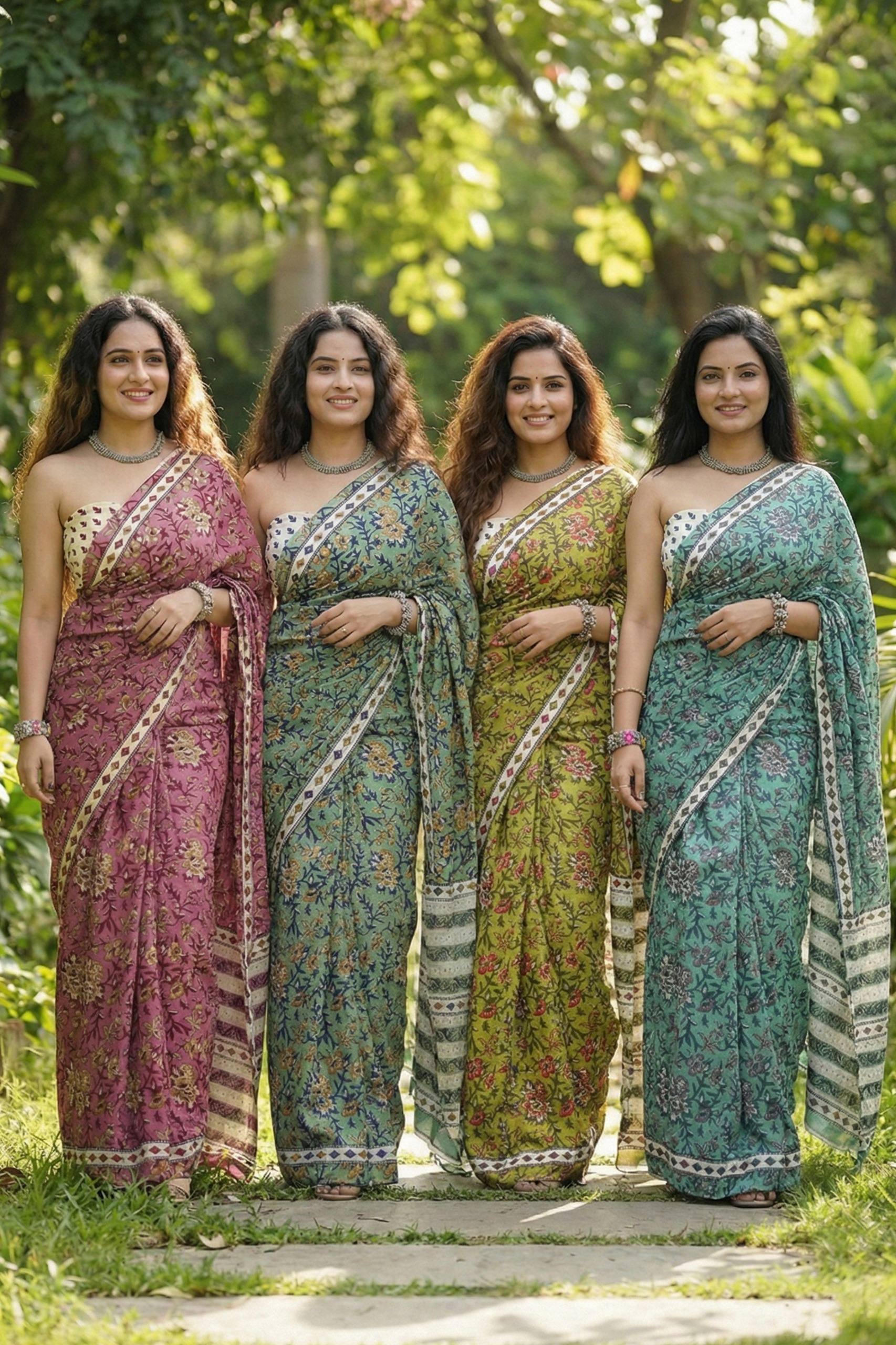 BAGRU BLOCK PRINT COTTON MULMUL JAIPURI AJRAKH PRINT TEAL SAREE WITH BLOUSE