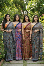 JAIPURI AJRAKH BAGRU BLOCK PRINT COTTON MULMUL BLUE PINK SAREE WITH BLOUSE