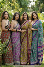BAGRU BLOCK PRINT MULMUL COTTON MAROON SAREE WITH BLOUSE