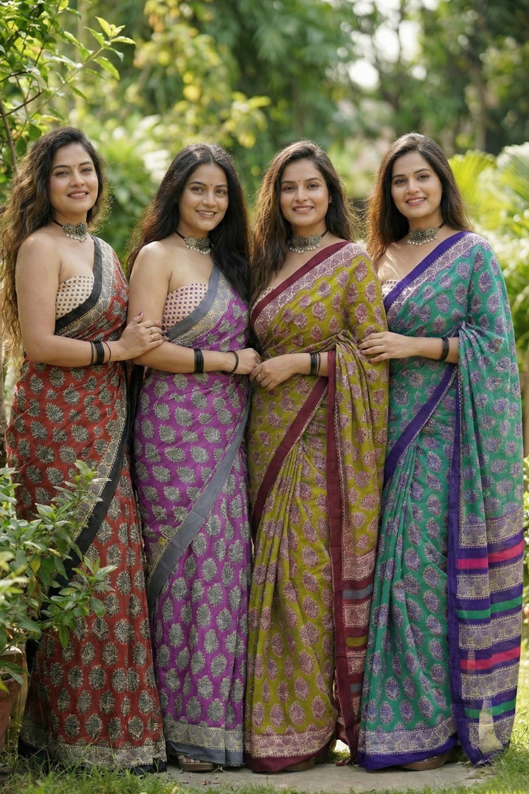 BAGRU BLOCK PRINT MULMUL COTTON MAROON SAREE WITH BLOUSE