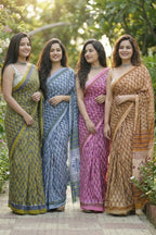 BAGRU BLOCK PRINT MULMUL COTTON SKY BLUE SAREE WITH BLOUSE