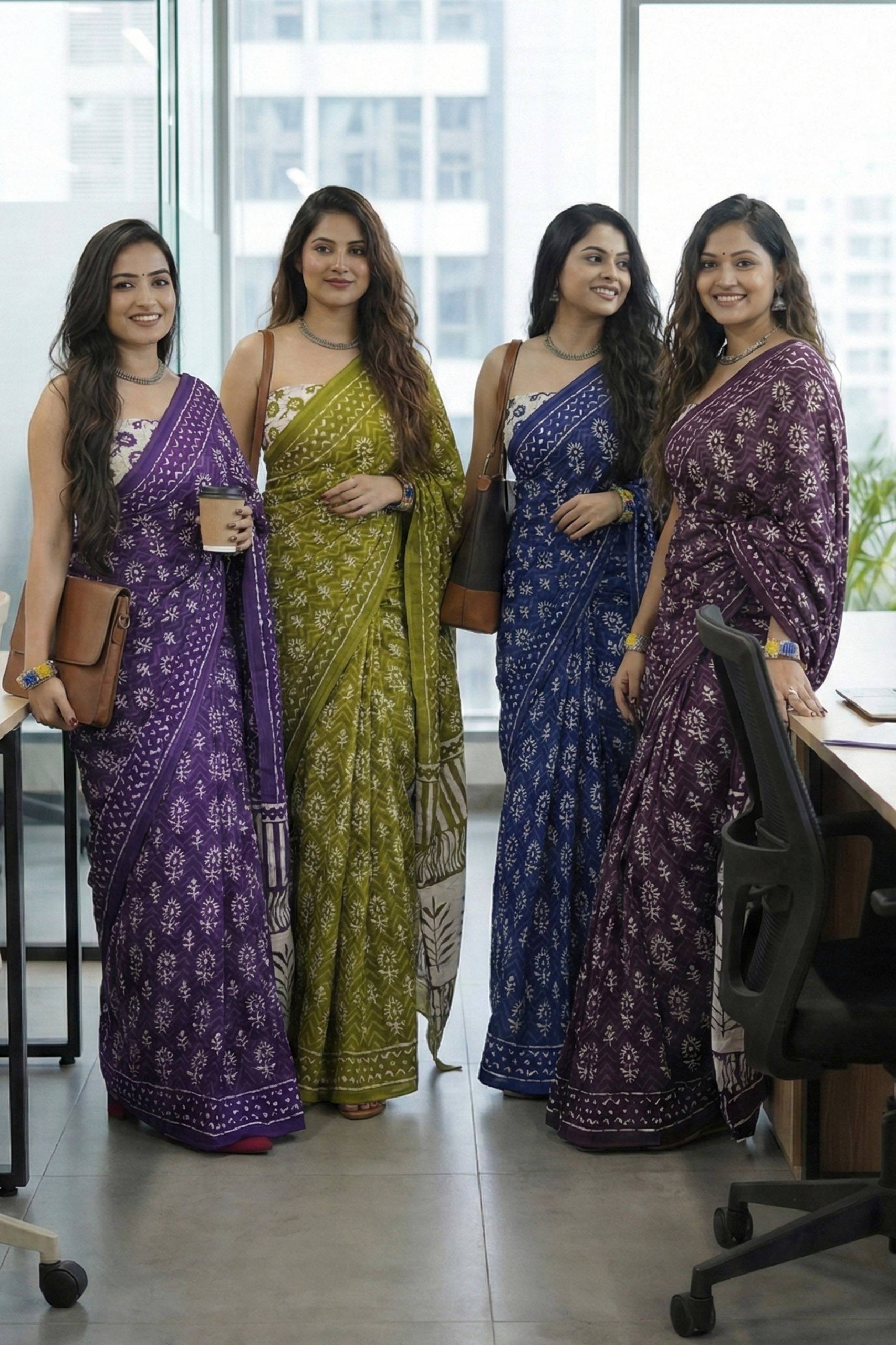 BAGRU BLOCK PRINT MULMUL COTTON MEHANDI GREEN SAREE WITH BLOUSE