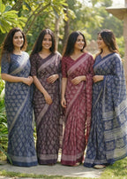PURE SOFT COTTON HAND BAGRU PRINT BLUE SAREE WITH BLOUSE