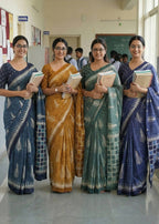 PURE SOFT COTTON HAND BAGRU PRINT BLUE SAREE WITH BLOUSE