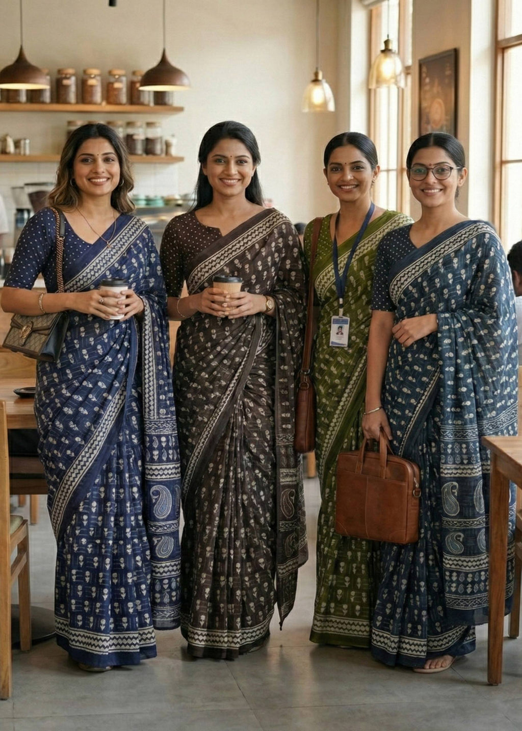 PURE SOFT COTTON HAND BAGRU PRINT MEHANDI GREEN SAREE WITH BLOUSE