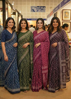 PURE SOFT COTTON HAND BAGRU PRINT BLUE SAREE WITH BLOUSE