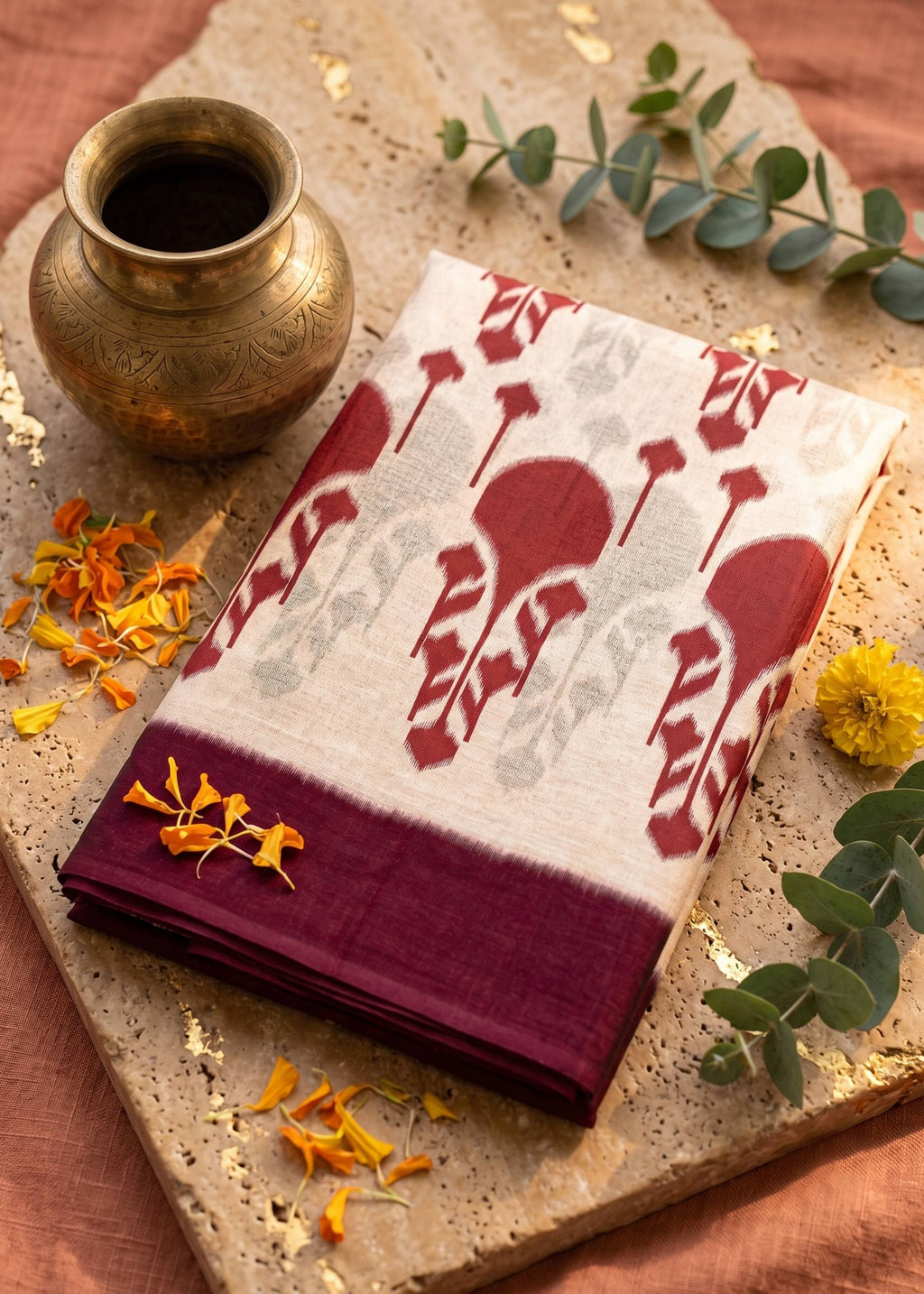 PREMIUM MULMUL COTTON BLEND RED AND PURPLE SAREE WITH BLOUSE