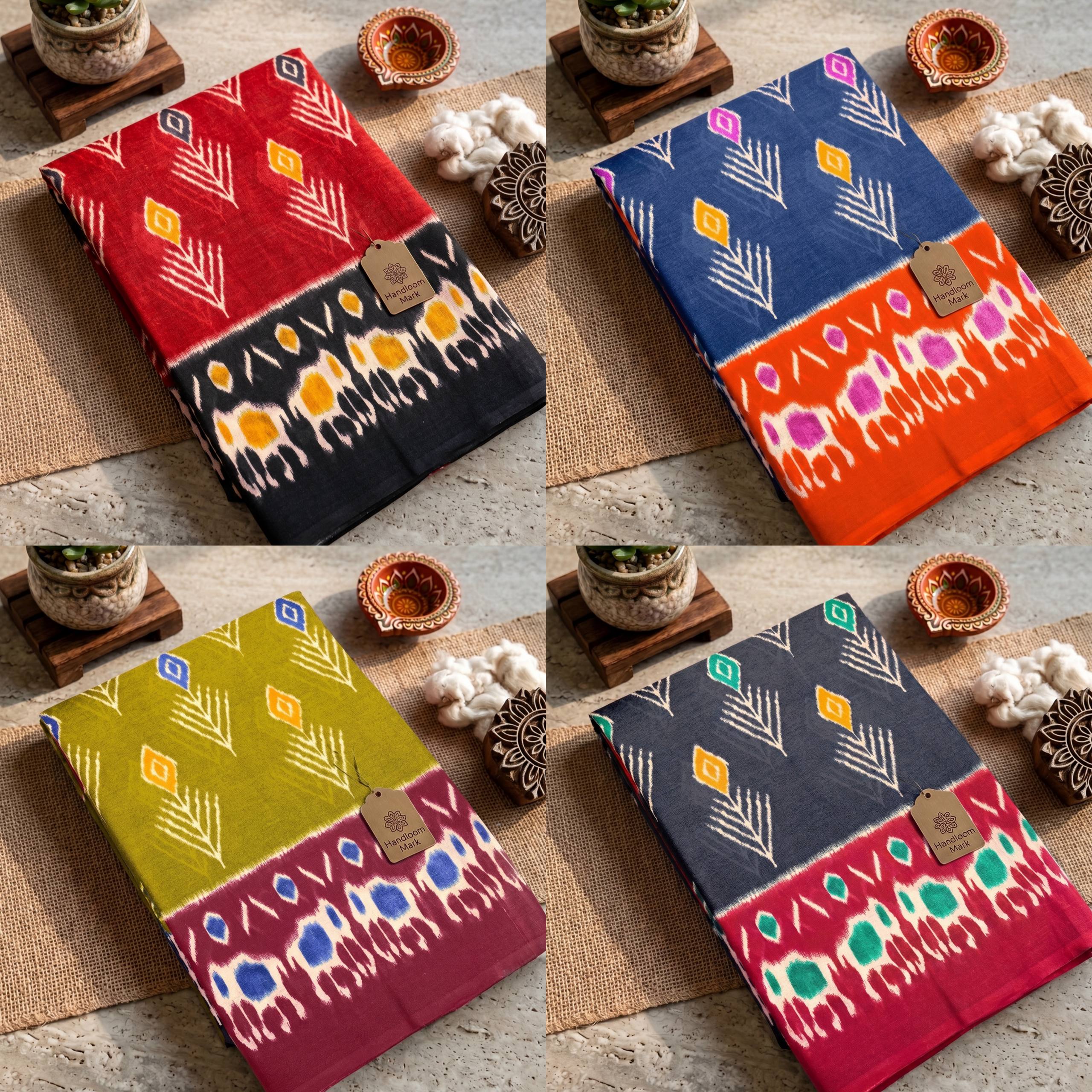 PURE HANDLOOM SOFT COTTON IKKAT RED SAREE WITH BLOUSE