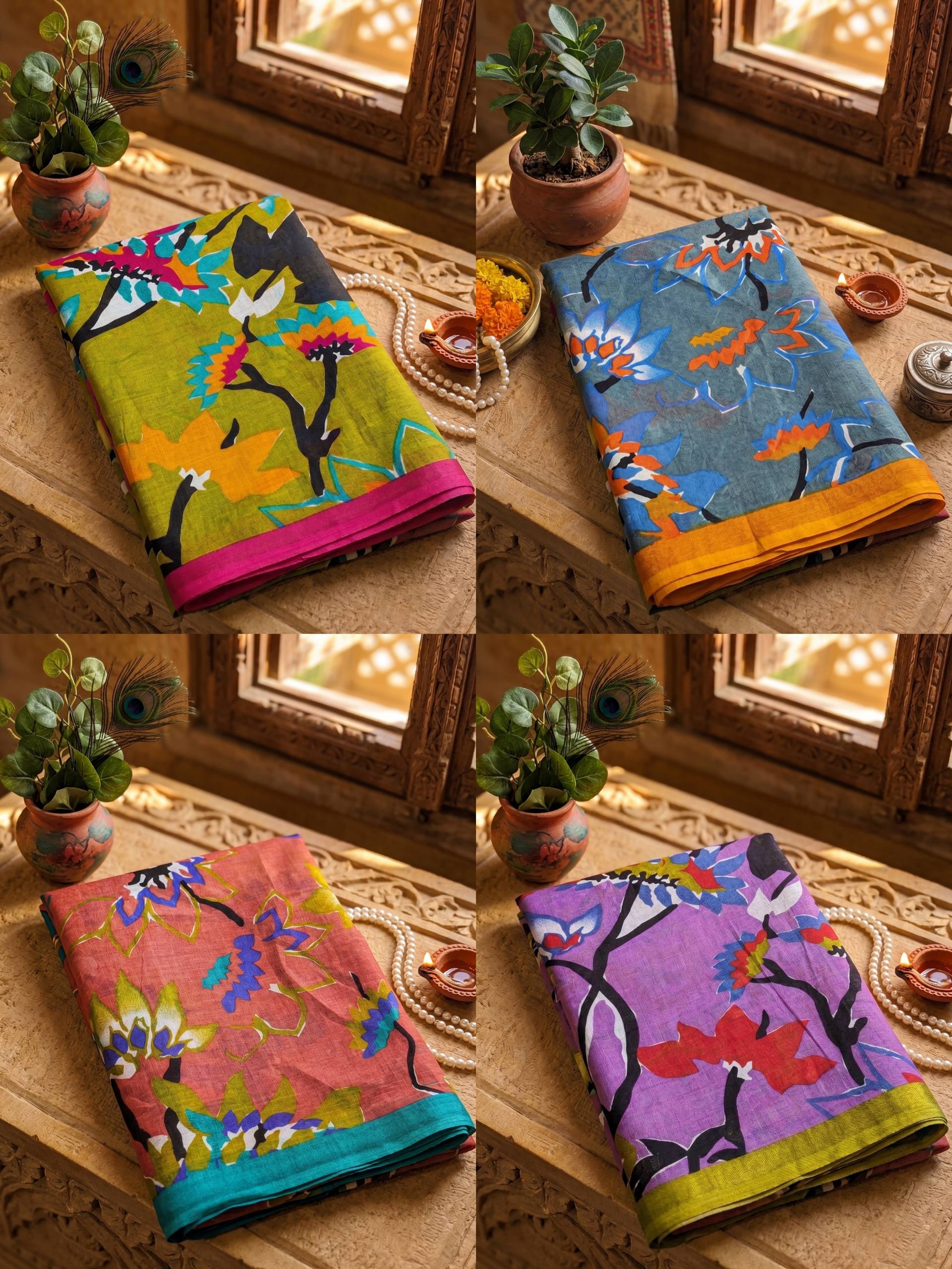 PREMIUM SOFT COTTON MULMUL BLEND KALAMKARI PRINTE PEACH SAREE WITH BLOUSE