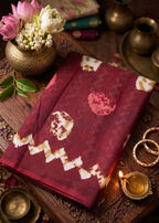 PREMIUM MULMUL COTTON BLEND SAPPHIRE WAVE SHIBORI MAROON SAREE WITH BLOUSE