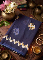 PREMIUM MULMUL COTTON BLEND SAPPHIRE WAVE SHIBORI NEVY BLUE SAREE WITH BLOUSE