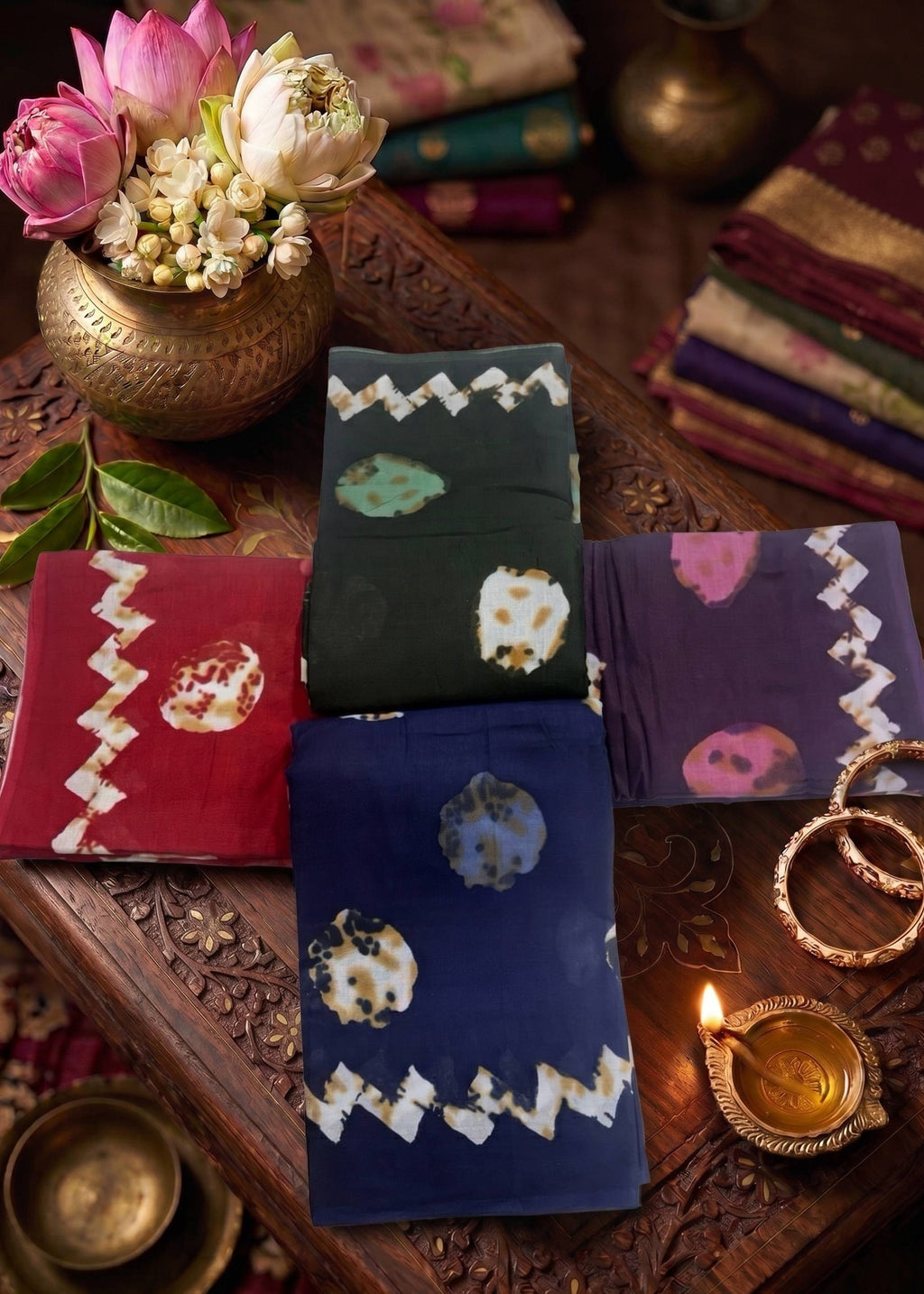 PREMIUM MULMUL COTTON BLEND SAPPHIRE WAVE SHIBORI MAROON SAREE WITH BLOUSE